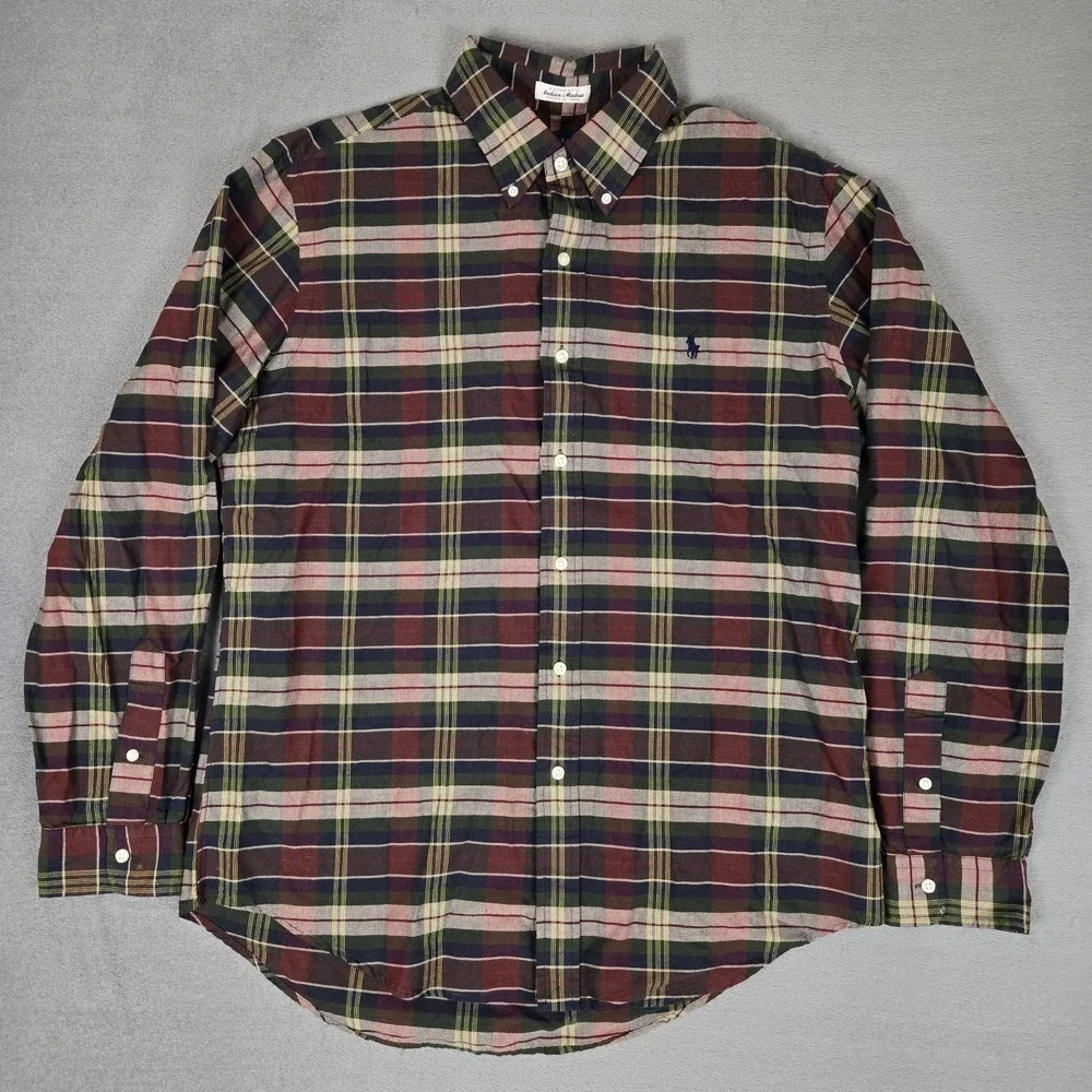 Polo Ralph Lauren Shirt Mens Large Indian Madras Plaid Lightweight Woven Cotton